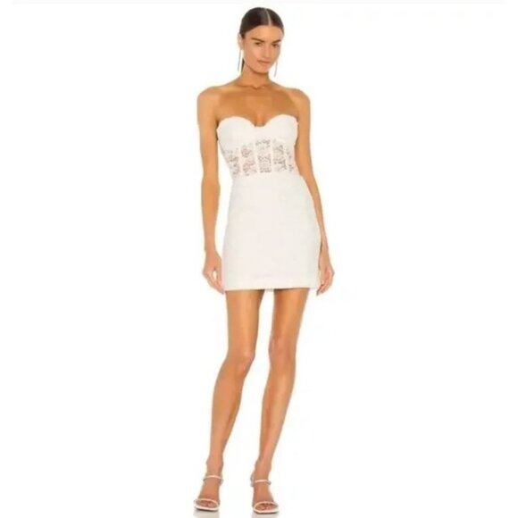 Bardot Dresses & Skirts - Bardot White Lace Strapless Corset Mini Dress Size 6